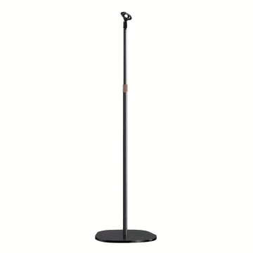 Soporte de micrófono profesional con soporte para teléfono - Soporte de piso de hierro negro para transmisión en vivo, base redonda, poste ajustable, soporte para micrófono de condensador, equipo de transmisión en vivo | Soporte elegante negro | Construc