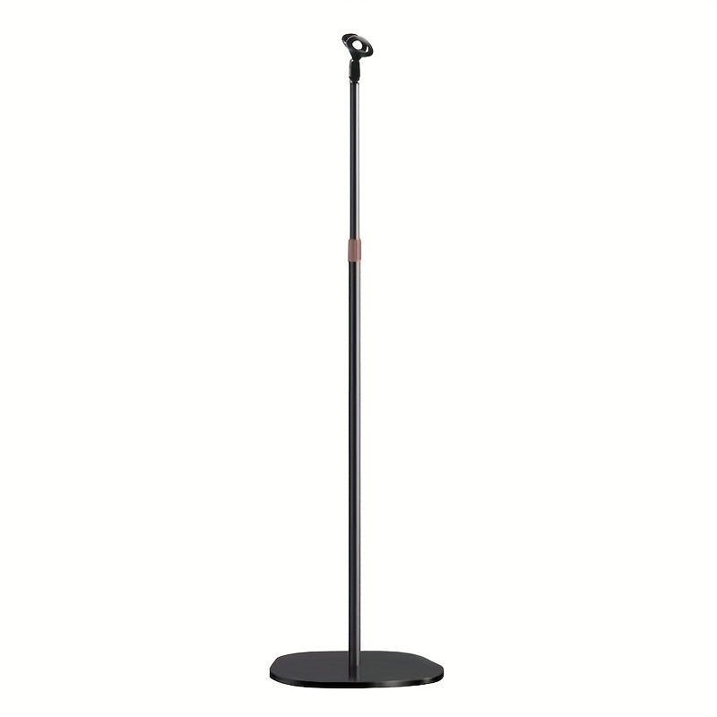 Soporte de micrófono profesional con soporte para teléfono - Soporte de piso de hierro negro para transmisión en vivo, base redonda, poste ajustable, soporte para micrófono de condensador, equipo de transmisión en vivo | Soporte elegante negro | Construc