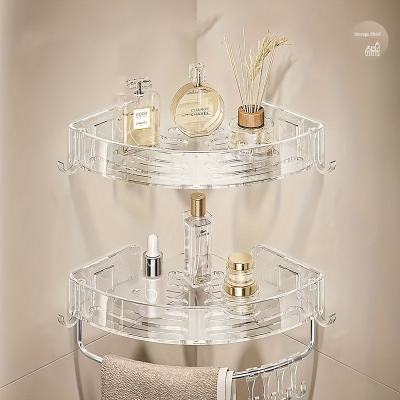 Estante de esquina transparente: Organizador para baño o cocina - Montado en la pared, adecuado para varios tipos de habitaciones, con 5 ganchos para almacenamiento adicional Decoraciones de Halloween y Navidad