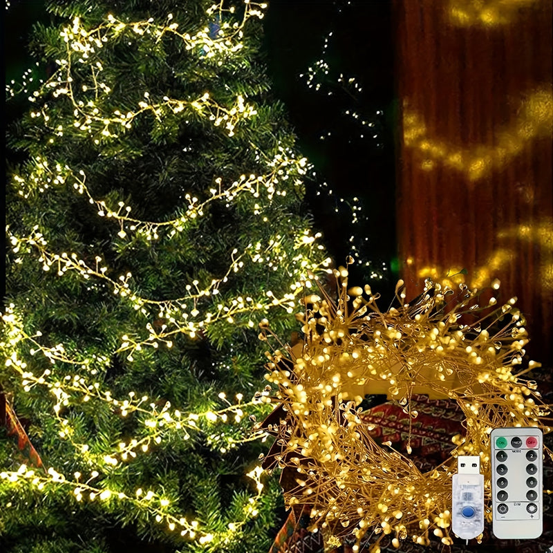 Luces de hadas de LED de fuegos artificiales de Navidad para interior, Luces de vacaciones LED, 8 modos de parpadeo, con control remoto, control remoto inteligente, regulable, 8 modos, 50/100 luces de hadas LED, adecuadas para bodas, fiestas, decoración