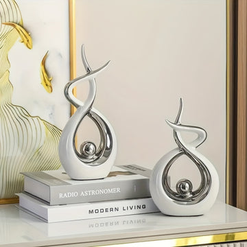 Juego de 2 esculturas modernas de arte abstracto con diseño geométrico de llamas, figuras de resina para decoración de hogar, oficina, comedor, sala de estar o mesa de centro