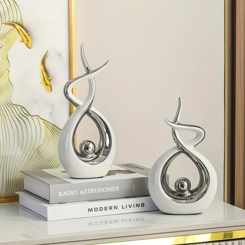 Juego de 2 esculturas modernas de arte abstracto con diseño geométrico de llamas, figuras de resina para decoración de hogar, oficina, comedor, sala de estar o mesa de centro