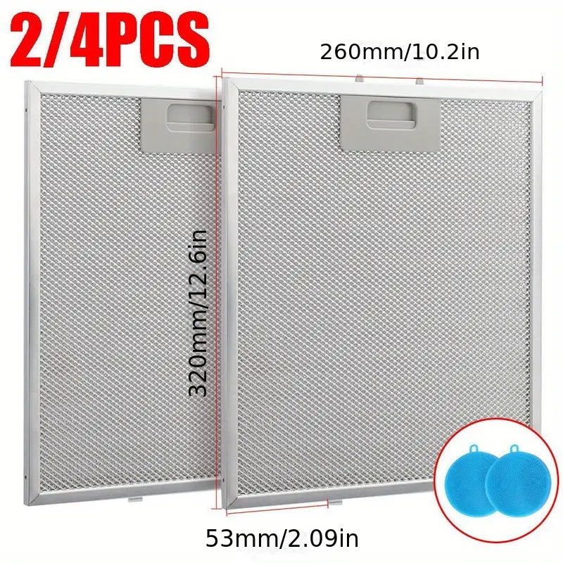 Conjunto de Filtros para Campana Extractora de Cocina 2 piezas/4 piezas - Malla Metálica Duradera con Dimensiones de 320 x 260 mm, Material de Alta Calidad para Mejorar el Flujo de Aire y Capturar Grasa, Instalación Sencilla en Todo Tipo de Estufas