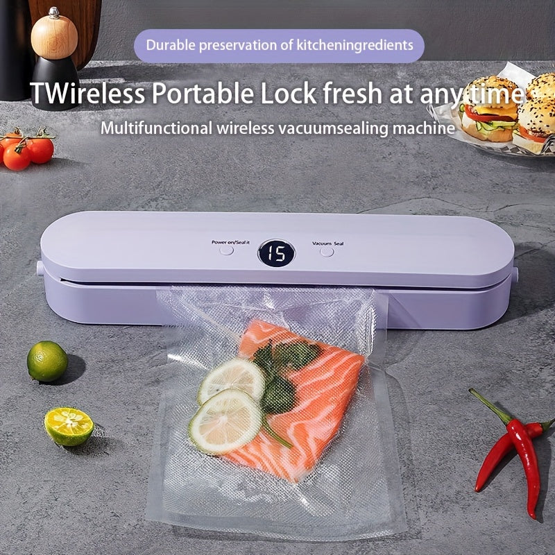 1 pieza de sellador de vacío | Máquina de vacío inalámbrica portátil | con batería | Uso húmedo y seco | Adecuado para alimentos de cocina/pícnic al aire libre | Incluye función de sellado de aperitivos | Perfecto como regalo de Navidad/Año Nuevo