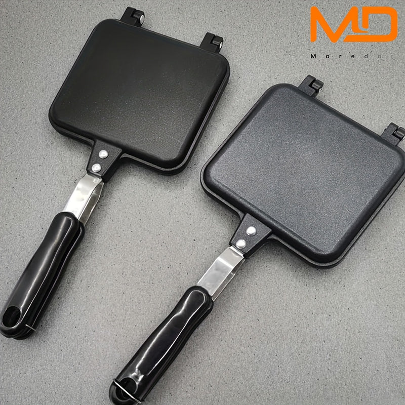 MOREDOR 1pc Sartén Doble Cara Antiadherente para Hamburguesas y Panqueques - 1000W Diseño Cuadrado Portátil con Placas Desmontables, Ideal para Camping, Desayunos, Tortillas - Utensilio de Cocina Interior/Exterior, Rejilla Desmontable, Mangos Ergonómicos
