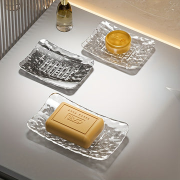 Jabonera Individual con Tira de Drenaje, Almacenamiento Multifuncional para Escritorio, Pequeño Estante de Almacenamiento - Ahorra Espacio - Perfecto para Baño y Cocina, Material PET Duradero, Diseño Creativo de Onda de Agua
