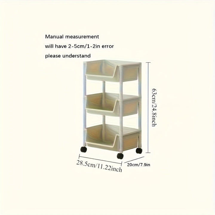 Estante de almacenamiento móvil de plástico de tres o cinco niveles con ruedas - Estante práctico, adecuado para sala de estar, dormitorio, residencia, uso en todas las estaciones.