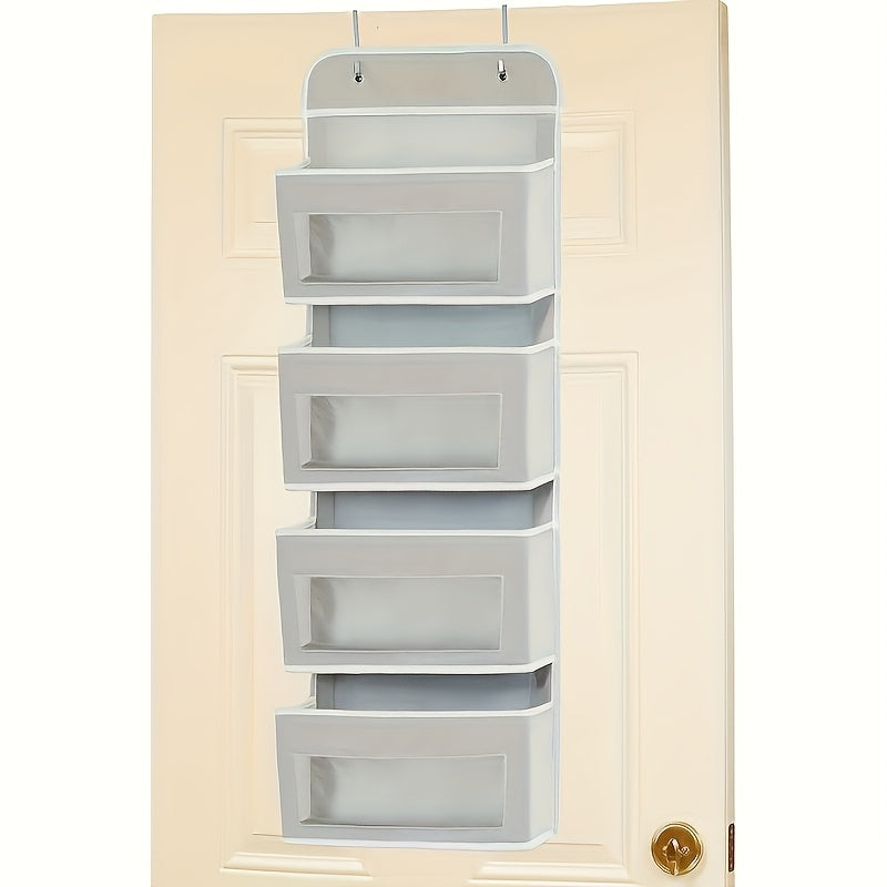 Organizador de almacenamiento colgante sobre la puerta con 4 bolsillos grandes - Unidad de estantería de tela elegante para dormitorio, baño, despensa y organización del hogar, almacenamiento de puerta, estanterías colgantes