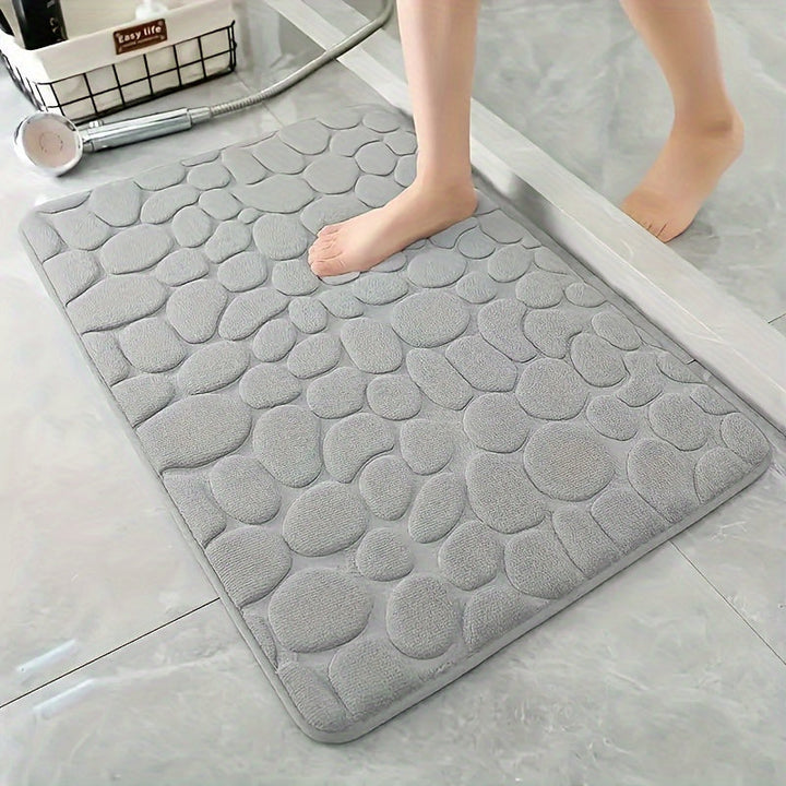 Alfombra de Baño Hecha a Mano de Vellón de Coral Peluche - Antideslizante con Patrón de Piedras Geométricas, Lavable en Máquina y Absorbente para Ducha, Bañera y Entrada, Base Duradera de Poliéster, Alfombra de Baño