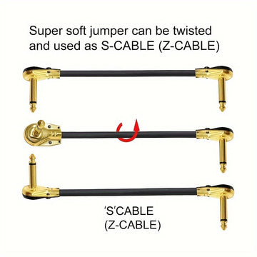 6pcs Cables de Parche de Guitarra de Alta Calidad con Cabeza Plana, 15cm & 30cm - Macho a Macho, Negros con Conectores Dorados, Ideales para Pedales de Efectos de Guitarra Eléctrica - Duraderos y Flexibles para Músicos, Accesorios de Guitarra