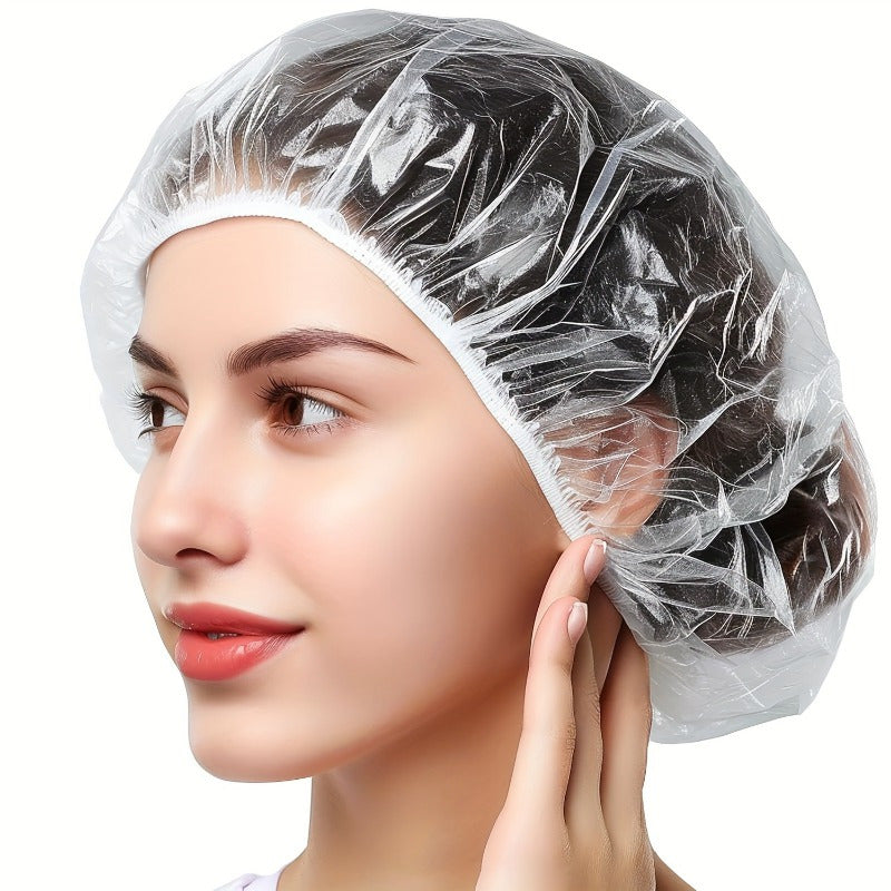 100pcs Gorros de Ducha de Plástico Transparente - Gorras de Baño Desechables de Alta Calidad para Protección del Cabello Durante la Ducha, Baño y Uso en Salones - Accesorios Higiénicos para el Baño (Paquete de 100), Accesorios de Ducha, Gorro Transparent
