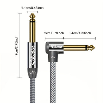 Cable de Instrumento Audio Riksoin, Compatible con Guitarra Eléctrica, Bajo, Batería, Pedales, Amplificadores, Preamps, Mezcladoras, Afinadores, Altavoces, Acústico, Cable Recto a Ángulo Derecho de 1/4 pulgada