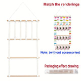 Estantería de almacenamiento para accesorios para el cabello con palos de madera, decoración de pared colgante para el hogar, 3 capas de creatividad, equipada con 30 ganchos de plástico desmontables