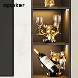 Estante de vino de oso de dibujos animados de terracota Appker con abridor de botellas integrado, exhibición de almacenamiento decorativo de cerámica para la sala de estar, decoración de cocina de bar en casa