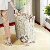 1pc Cesta de Almacenamiento Plegable Grande con Ruedas - Organizador Colapsable con Asas, Diseño Ahorrador de Espacio, Portátil para Armario, Baño, Cocina, Lavandería y Spa - Ideal para Hogar, Oficina, Hotel, Uso Profesional, Construcción Duradera, Perfo