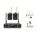 Sistema de micrófono inalámbrico profesional LMBGM con 1 micrófono de solapa y 1 micrófono de diadema para presentaciones en escenarios, conferencias, aulas, conferencias, coros, bodas, etc. - Conector XLR, sin batería, sin función de carga, alimentación