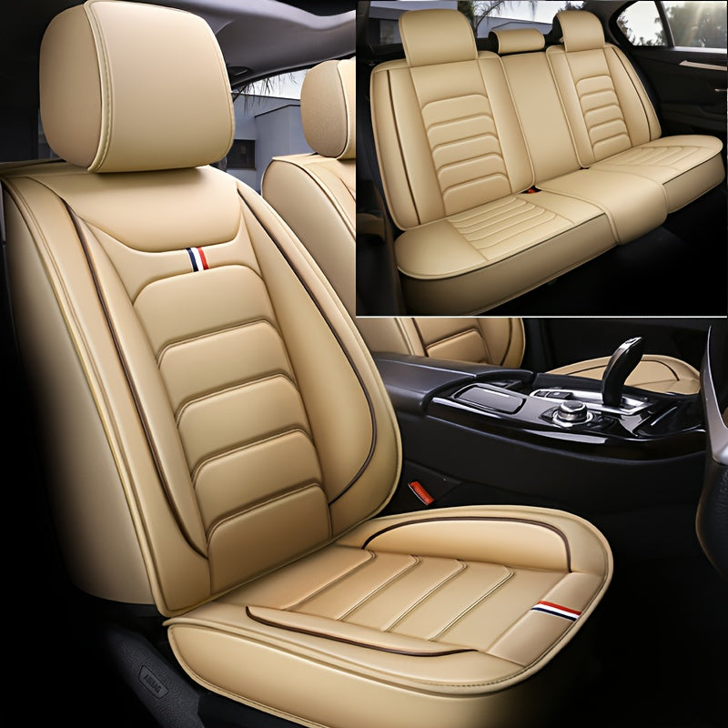 Protector de asiento de coche de temporada universal de 5 plazas, transpirable, con cojín de piel sintética, adecuado para el 99% de los modelos de 5 plazas, edición cómoda con compra individual de 2 almohadas.