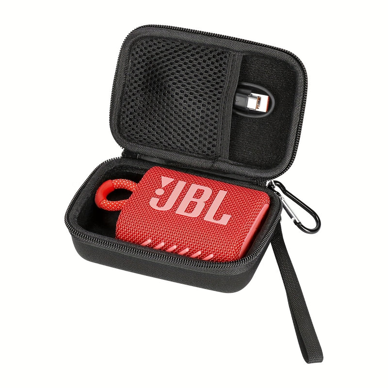 Estuche para altavoz JBL Go3, funda rígida de nailon con malla, anti deformación, anti rayones, forro interior de franela, bolsillo de malla, cierre con cremallera, doble negro