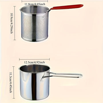 Freidora de Acero Inoxidable para Alitas de Pollo, Papas Fritas, Bolas de Taro y Carne con Sartén Mini Ahorradora de Aceite y Filtro para Inducción - Ideal para Hogar