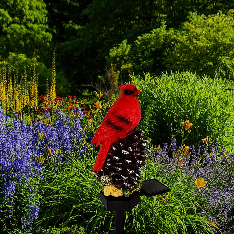 Farol Solar de Pájaro Rojo sobre Piña - Decoración Exterior Duradera en Resina con Encendido/Apagado Automático, Diseño Resistente al Clima para Jardín, Patio y Césped, Accesorio de Jardín Inspirado en la Naturaleza