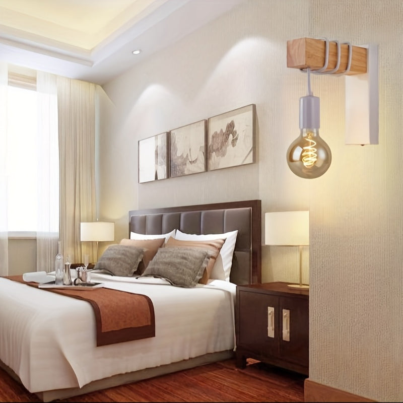 Linterna de Pared Creativa de Madera para Arte, Lámpara de Noche Sencilla y Retro para Dormitorio de Hotel, Pasillo o Escalera del Salón (Bombilla no Incluida)