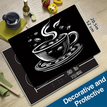Tapete Protector para Estufa de 1 Pieza con Diseño de Taza de Café - Estilo Boceto en Blanco y , Resistente al Calor y Antirrayas, Superficie Fácil de Limpiar Duradera, Ajustable a Todas las Encimeras de Cocina, Decoración Elegante para la Cocina, Protec
