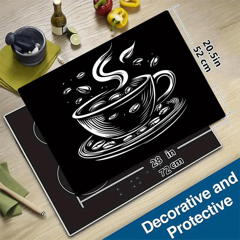 Tapete Protector para Estufa de 1 Pieza con Diseño de Taza de Café - Estilo Boceto en Blanco y , Resistente al Calor y Antirrayas, Superficie Fácil de Limpiar Duradera, Ajustable a Todas las Encimeras de Cocina, Decoración Elegante para la Cocina, Protec