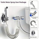 Kit de Ducha Manual de Alta Presión - Pistola de Limpieza para Baño de Acero Inoxidable con Manguera de 2 Metros y Conector en T de Una Entrada Dos Salidas, Soporte Montado en la Pared Sin Taladro, Cabezal Autolimpiante Resistente para Inodoro/Ducha/Masc