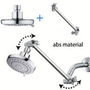 Cabezal de ducha de lluvia de alta presión ajustable de 5 modos con diámetro de 5" (12,7 cm) y brazo de extensión de 10" (25,4 cm) - Acabado pulido, montaje en pared, no requiere electricidad, plástico duradero para uso doméstico y comercial, cabezal de