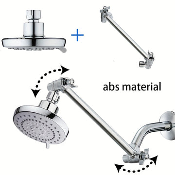 Cabezal de ducha de lluvia de alta presión ajustable de 5 modos con diámetro de 5" (12,7 cm) y brazo de extensión de 10" (25,4 cm) - Acabado pulido, montaje en pared, no requiere electricidad, plástico duradero para uso doméstico y comercial, cabezal de