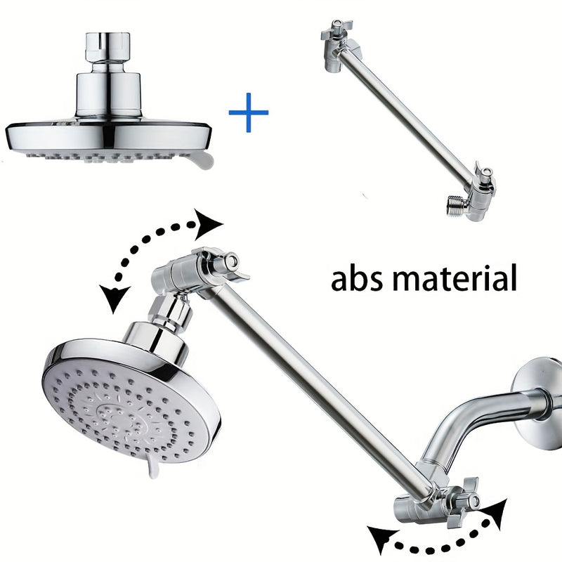 Cabezal de ducha de lluvia de alta presión ajustable de 5 modos con diámetro de 5" (12,7 cm) y brazo de extensión de 10" (25,4 cm) - Acabado pulido, montaje en pared, no requiere electricidad, plástico duradero para uso doméstico y comercial, cabezal de