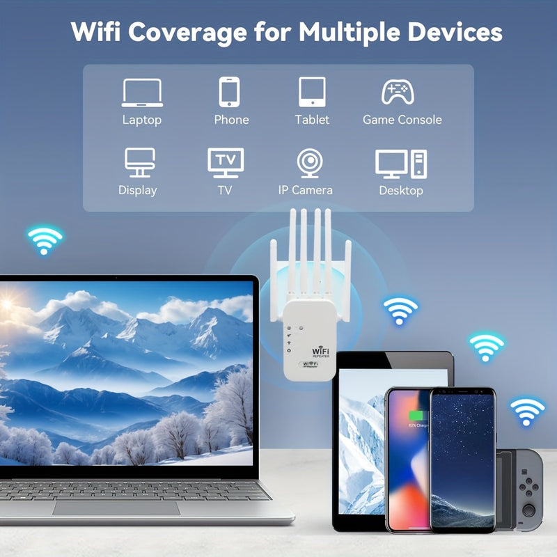 Amplificador de señal Wi-Fi MOMOTOR 2.4GHz, extensor de red WiFi con soporte para WIFI6, alcance de 300m, fácil instalación, enchufe para EE.UU. 110-130V, cobertura para toda la casa