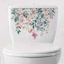 Cubierta decorativa floral para asiento de inodoro, autoadhesiva de PVC, reutilizable, con diseño de flores rosadas y durazno en tapa blanca, decoración para baño