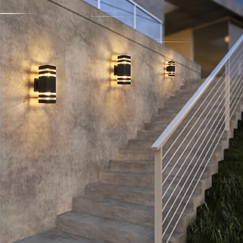 1 ud., Lámpara de Pared Exterior Negra Simple, Sin Fuente de Luz, Doble Cabeza 2-Niveles, Iluminación Arriba y Abajo de 6 Niveles, Base E27 para Bombilla, Carcasa Plástica IP55, Lámpara Cuadrada Montable en la Pared, Adecuada para Patio, Puerta Principal
