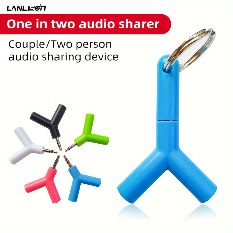 Dispositivo de Compartir Audio Lanlison de 3.5mm - Adaptador de Cable Y-Splitter Compacto con Llavero, Sonido de Alta Calidad, Macho a Doble Hembra, Reproductor de Música Portátil para Smartphones - Disponible en Blanco, Azul, Negro