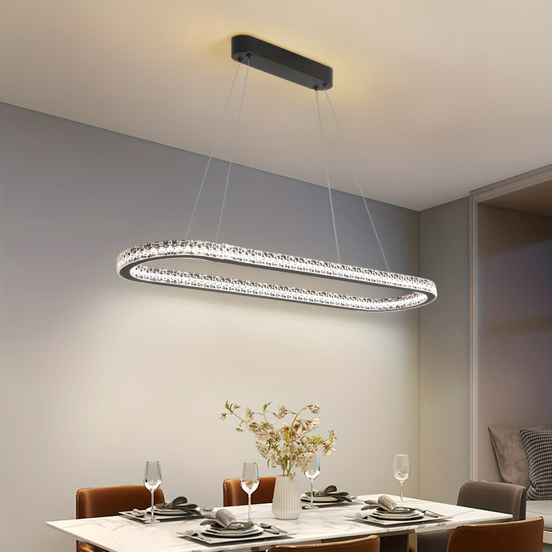 Linterna Colgante para Comedor, Luz de Mesa con LED, Lámpara Suspendida para Sala de Estar y Cocina, Diseño Ovalado Moderno, Araña para Oficina o Café