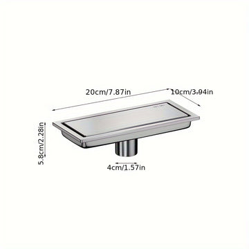 Desagüe de Suelo Rectangular Invisible de Acero Inoxidable - Extendido, Fregadero de Baño Resistente a Olores con Cubierta de Tubería Oculta