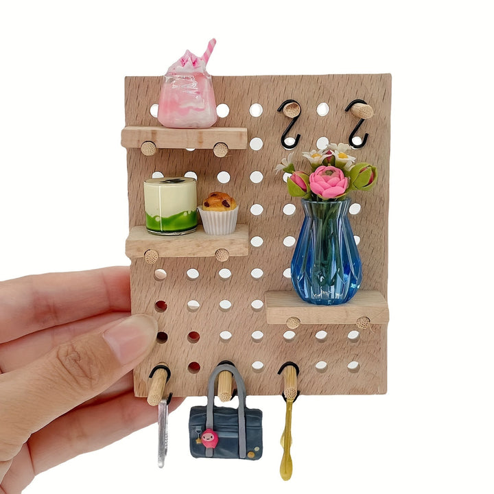 1 Juego de Casa de Muñecas Simulación Mini Estante de Almacenamiento Tablero de Madera con Agujeros para Colgar Modelo