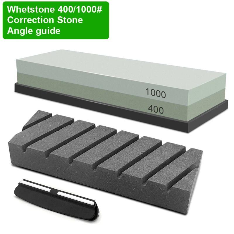 3 piezas Conjunto profesional de afilado de cuchillos de cocina - Piedra de afilar 1000/3000/8000 granos, base de madera, guía de ángulo, sistema de afilado manual no eléctrico