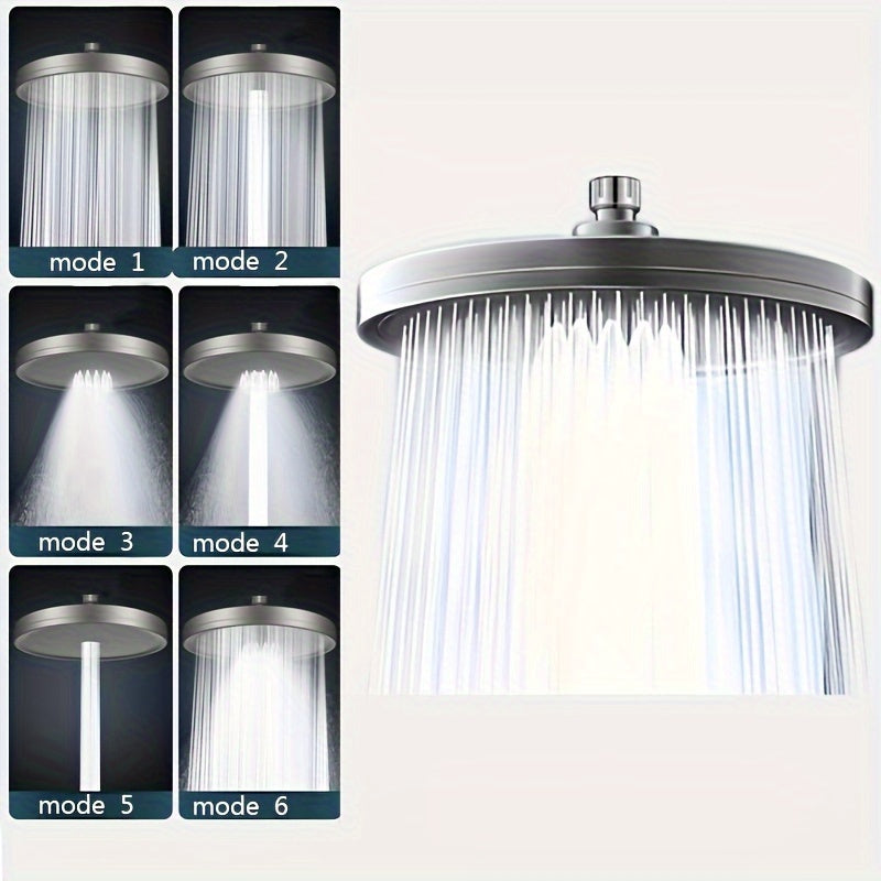 1pc Cabezal de Ducha de Alta Presión Ajustable, Rociador Superior de 6 Velocidades, Cabezal de Ducha de Mano Individual Presurizado, Rociador de Lluvia, Accesorios de Baño, Juego de Cabezal de Ducha y Manguera