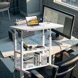 Escritorio de Computadora de Doble Capa con Altura Ajustable y Ruedas Bloqueables, Marco de Acero y Tablero de Madera Dura - Estantes Multinivel para Oficina en Casa, Estudio de Arte, Espacios Pequeños, Almacenamiento para Escritorio