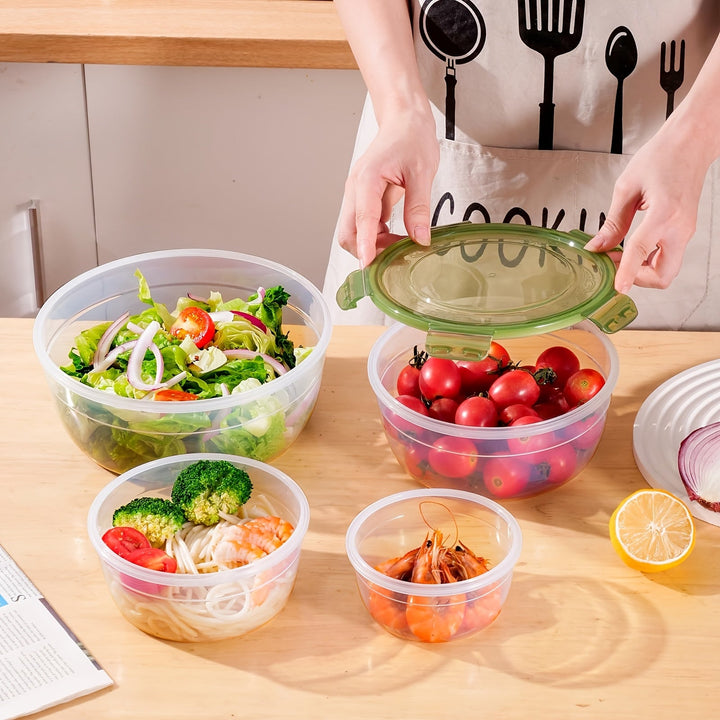 Juego de 4 Contenedores Transparentes para Alimentos de PP con Tapas Herméticas - Apilables, Reutilizables, Seguros para Lavavajillas y Microondas, para Granos, Carne, Frutas, Verduras - Organización de Cocina que Ahorra Espacio