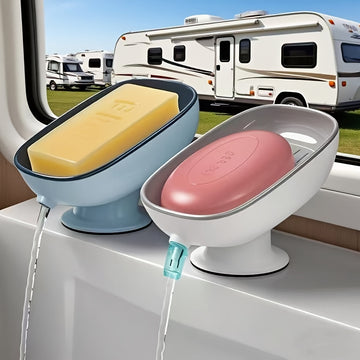 Soporte de jabón de baño 2 en 1 con base de ventosa, almacenamiento dual para jabones redondos, cuadrados y grandes, sin fragancia - Envase multicolor