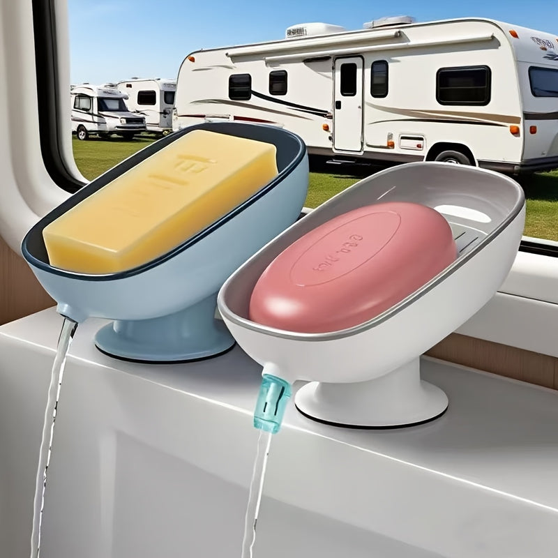 Soporte de jabón de baño 2 en 1 con base de ventosa, almacenamiento dual para jabones redondos, cuadrados y grandes, sin fragancia - Envase multicolor