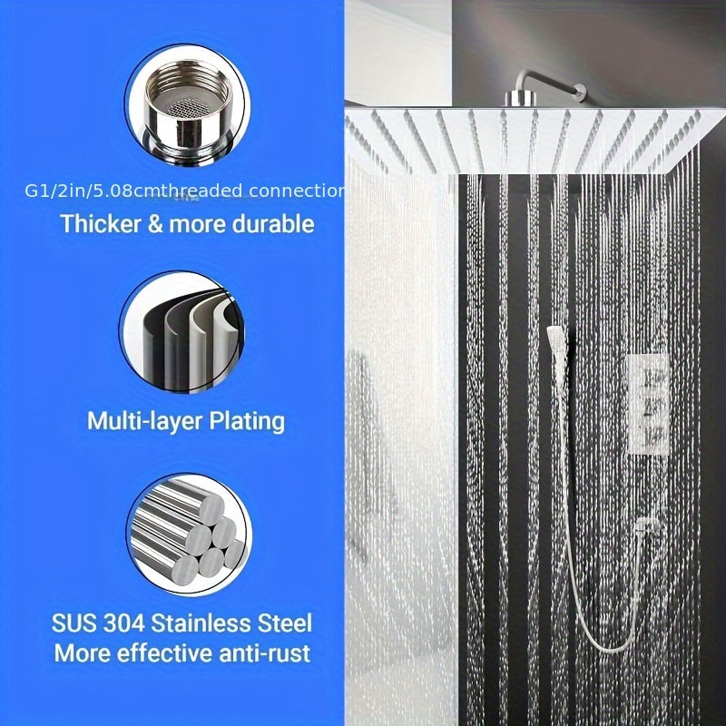 Cabezal de ducha de acero inoxidable de 12 pulgadas con 144 boquillas de silicona para una experiencia de ducha inigualable (acabado cromado)