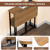 Mesa plegable portátil para el hogar y la oficina - Mesa de estudio para dormitorio, mesa de escritura para estudiantes con estante de almacenamiento y mesa de computadora de 6 ruedas | Adecuada para espacios pequeños, mesa de noche plegable | Marrón
