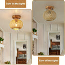 1pc Lámpara de techo de bambú tejida a mano - Estilo Bohemio, Eficiente en energía con base E26, Ideal para salón, dormitorio, cocina, pasillo, Iluminación de cocina | Iluminación de estilo bohemio | Lámpara de techo tejida a mano