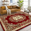 1 Alfombra de Terciopelo VelvetSoft Ultra Suave - Diseño Elegante con Flores Rojas y Geometría Dorada, Antideslizante, Lavable a Máquina, Ligera y Duradera en Poliéster para Sala, Dormitorio, Oficina, Entrada o Camping | Accesorio Hogareño Elegante | Bas