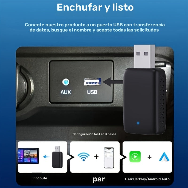 2 en 1 Caja AI para CarPlay y Android Auto Inalámbrica, Compatible con el 99% de Coches Originales – Conversión de Cable a sin varillas (WiFi5 2.4~5.0 GHz), Estilo Portátil para iPhone iOS 10+ / Dispositivos Android 11+