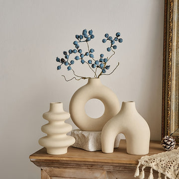 3 piezas Conjunto de jarrones de cerámica blanco leche para decoración para salón, dormitorio y oficina